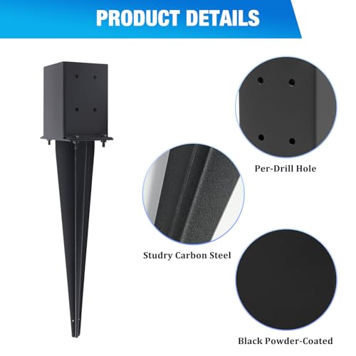 2 Pcs 22" Fence Post Anchor Ground Spike|Black Powder-Coated|4"x4" - size: 2 Pcs, style: 4"x 4"
