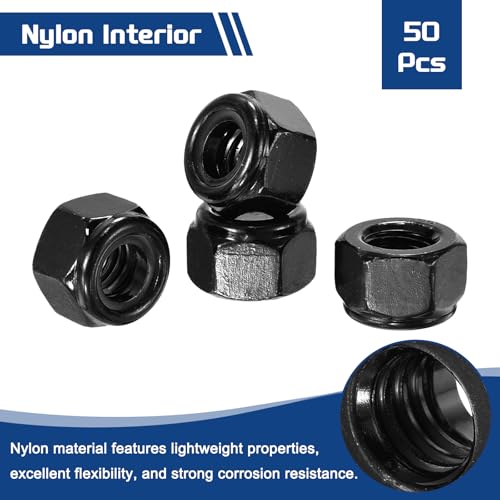 50Pcs 5/16"-18 Nylon Locking Hex Nuts 304 StainlessSteel Black - color: Black, size: 5/16"-18