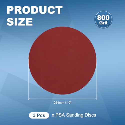 3 Pack 10 Inch PSA Sanding Discs 800 Grit Aluminum Oxide Red - size: 800 grit