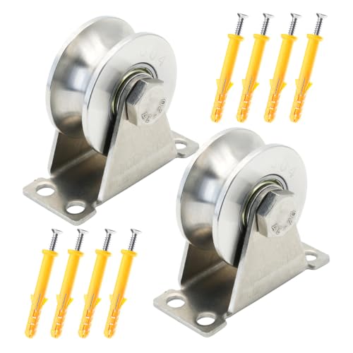 U Type Stainless Steel Groove Wheel Wall-Mounted Ceiling Lifting Pulley - size: 2 Pack U Type