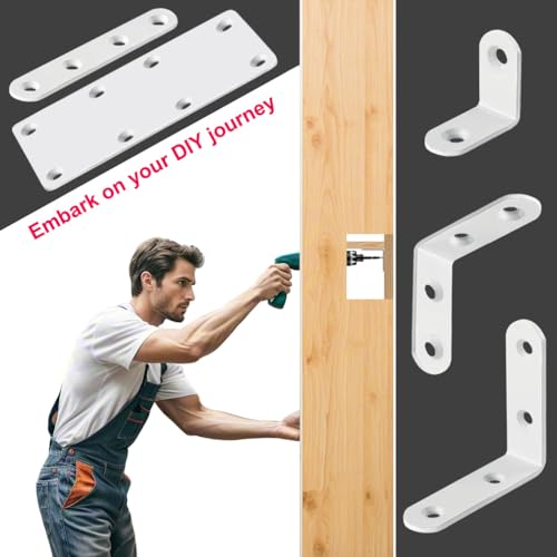 24 Pack Flat Brackets White Straight Braces 3 Inch Stainless Steel Mending Plates, Heavy Duty Repair Fixing Joining Metal Strip for DIY, Wood, Furniture, with Screws - size: White 3in x 0.63in Straight