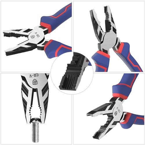 WORKPRO 8" Linesman PRO Screw Extractor Pliers(Combination Pliers) with Unique Non-slip Jaws, Stripped Screw Remover Tool, Lineman Plier for Quickly Removal of Damaged or Rusted Fasteners
