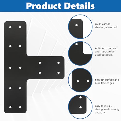 8 Pack 12×8 T Post Timber Brackets, Post to Beam Connector - style: 8 Pack T Shape(12×8)