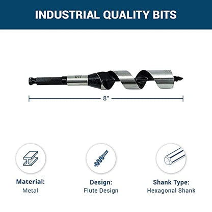 Benchmark Abrasives 1-1/8 Inch Auger Drill Bit for Woodworking,7/16” Hex Shank Tool for Smooth, Clean Cuts Hole Carbon Steel Hole Cutter Drill Bit for Drilling on Soft & Hard Wood, MDF, Plywood - size: 1-1/8"