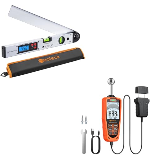 Neoteck Professional Measurement Kit: 225° 16 inch Aluminum Digital Angle Finder Protractor & 2-in-1 Dual Probe Pinless & Pin Moisture Meter with LCD Display and Audio Alarm for Wood, Wall, Concrete