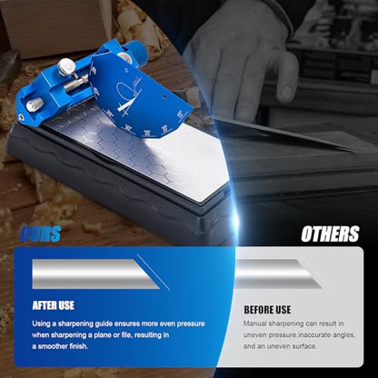 Chisel Sharpening Kit with Sharpening Stones – Wood Chisel Sharpener Honing Guide Set for Chisel Sharpening, Planer Blade Sharpener – Complete Wood Chisel Sharpening Kit with Whetstone - color: Blue Honing Guide and Stone