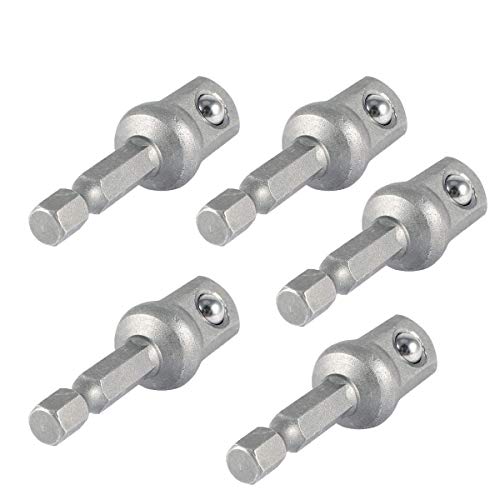 XMHF Hex Shank Socket Adapter Drill Bit Bar Set Nut Drive for Drills Ratchet Extension 1/4" Hex Shank to 1/2" Impact Driver/Drill 5 Pcs