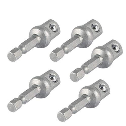XMHF Hex Shank Socket Adapter Drill Bit Bar Set Nut Drive for Drills Ratchet Extension 1/4" Hex Shank to 1/2" Impact Driver/Drill 5 Pcs