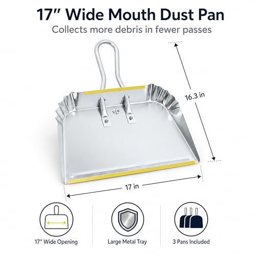 3-Pack 17" Heavy Duty Metal Dust Pans - size: 3 Count (Pack of 1)