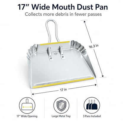 3-Pack 17" Heavy Duty Metal Dust Pans - size: 3 Count (Pack of 1)