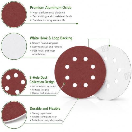 100 Pcs 5 Inch 8 Hole Sanding Discs, Round Hook and Loop Sandpaper for Random Orbital Sander (100 Grit) - size: 100 Grit