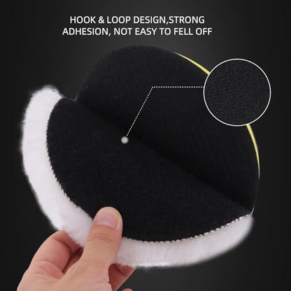 Wool Buffing Polishing Pad, SPTA 6Pcs 6 Inch (150mm) Lambwool Wool polishing Pads with Pad Clean Tool Kit with Hook & Loop 5/8"-11 Thread Drill Adapter for Car Polishing and Buffing -A1055S6M58 - size: 150mm