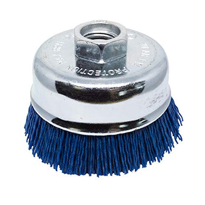 Benchmark Abrasives 3” Nylon Wire Wheel Cup Brush with 5/8"-11 Female Thread, Perfect for Rust or Paint Removal, Sanding, Polishing, Scrubbing, Heavy Grout Removal - (Blue) - color: Blue