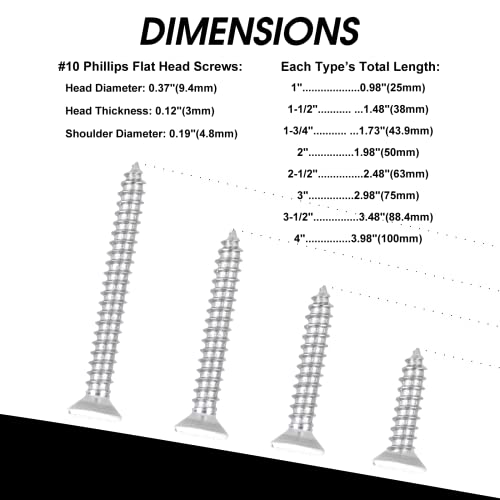 White Head 50 PCS #10X2-1/2(2.5 inch) Stainless Steel Phillips Flat Head Wood Screws,Stainless Steel 18-8 A2(304) Screw,Home Screw Kit by QISHENG - color: White, size: #10X2-1/2"(2.5 inch)
