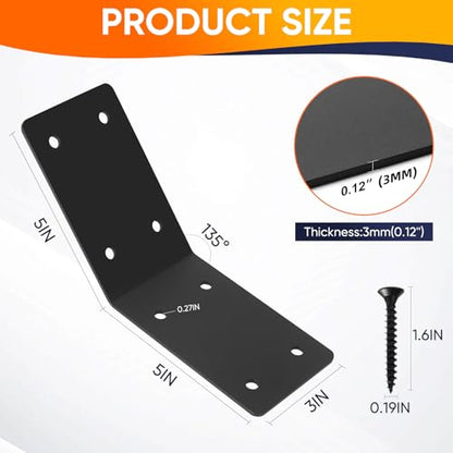 4 Pcs 5"x5"x3" 45 Degree Angle Brackets for 4x4 6x6 Wood, 3MM - size: 45D-5''X5''X3''