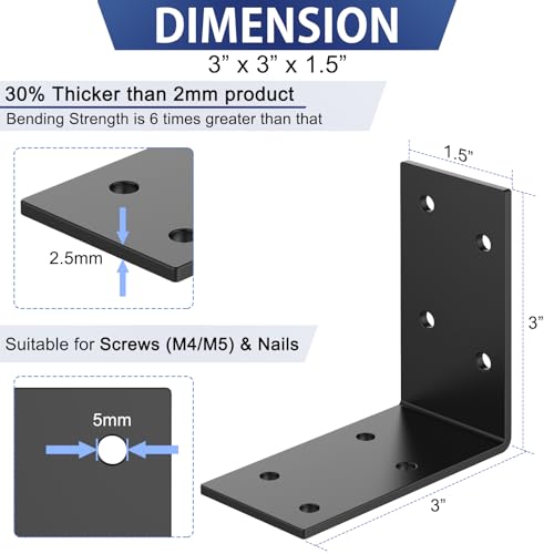 3 Inch Heavy Duty L Brackets for Wood, Galvanized Corner Braces, 15 PCS - size: 3x3x1.5 Inch