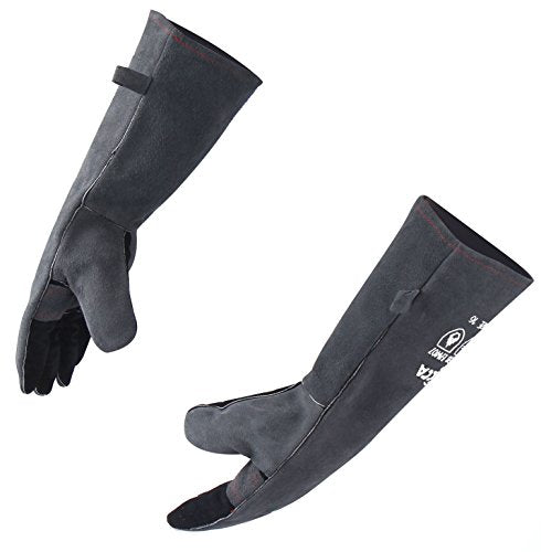 RAPICCA Fireplace Fire Pit Gloves, 662°F Fireproof Leather, 16 in Grey - color: Grey(length 16in)
