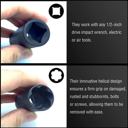 16PCS Twist Lug Nut Socket Set, 1/2" Drive Bolt Nut Extractor Tool - color: 16pcs Lug Nut Extractor 1/2 Inch Drive