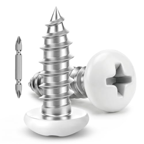 #10 x 1 Pan Head Wood Screws, Sheet Metal Screws Self Tapping Screws, Stainless Steel 18-8 (304), White Head, Screwdriver Bit Included, 50 PCS - size: #10 x 1"