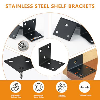 Alise 4Pcs Black Stainless Steel L Brackets Heavy Duty for Wood Furniture - color: Matte Black, size: 45x45MM