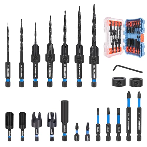 KEENTECH 22-piece Tapered Countersink Drill Bit Set with Wood Plug Cutters