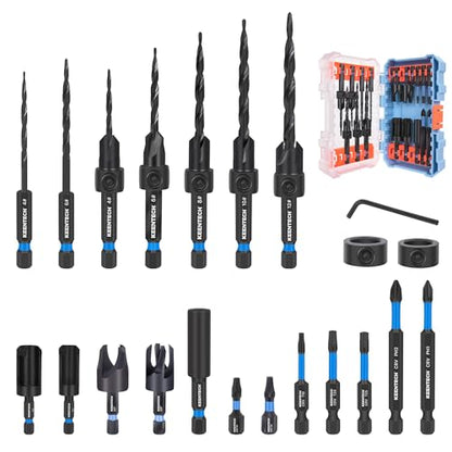 KEENTECH 22-piece Tapered Countersink Drill Bit Set with Wood Plug Cutters