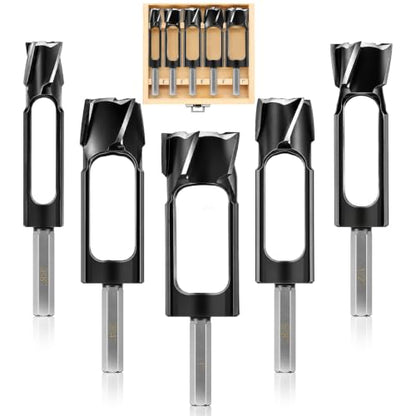 Lasnten 5 Pcs Plug Cutter Tenon Drill Bit Set, 3/8″, 1/2″, 5/8″, 3/4″, 1″ - size: 3/8″, 1/2″, 5/8″, 3/4″, 1″