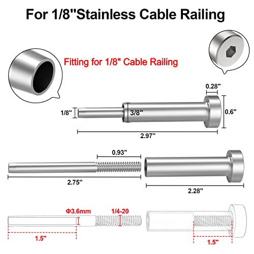 BLIKA 20 Pack 1/8" Invisible Cable Railing Kit,for Wood/Metal Deck Posts - size: 1/8"