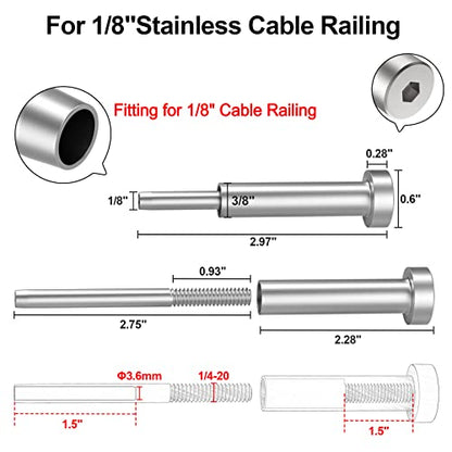 BLIKA 20 Pack 1/8" Invisible Cable Railing Kit,for Wood/Metal Deck Posts - size: 1/8"
