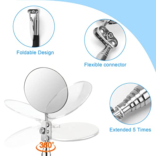 2 Pieces Telescoping Inspection Mirror, Round and Square LED Lighted Flexible Tool for Checking Vehicle, Mechanic Automotive Mirror