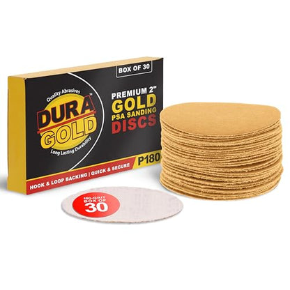 Dura-Gold Premium 2" Gold Hook & Loop Sanding Discs - 180 Grit (Box of 30) - size: 180-Grit