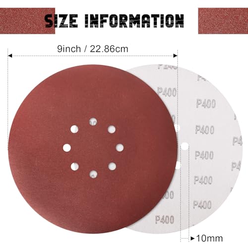 9 Inch 8 Hole Drywall Sanding Disc, 400 Grit 15 PCS Hook and Loop Sandpaper - style: Grit 400