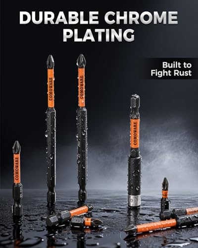 COMOWARE 11pcs Phillips Impact Screwdriver Drill Bits #2, S2 Steel 1/4" Hex Bit Set, Anti Slip Screwdriver Bits, 1-6" Length, CNC Tip Magnetic Drill Bit Magnetic Bit Holder for Power Drill - color: Ph2 11pcs