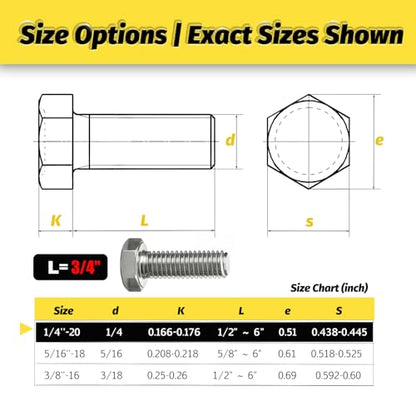 30 Sets 1/4-20x3/4 Bolt and Nut Set, Flat & Lock Washers Included,120PCS - size: 1/4x3/4"-30sets