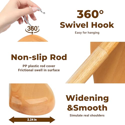 Coat Hanger 8-Pack, MEQUTION Wood Hangers Trouser Hangers Extra Wide Shoulder Wooden Hangers for Heavy Coat, Sweater, Skirt, Suit, Pants, Retro Finish (Natural) - color: Natural