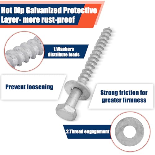 Tandefio 60 Pack 3/8'' x 4'' Lag Screw Bolts with Washer Galvanized - size: 3/8 x 4''
