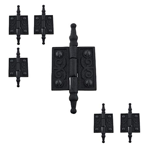 Renovators Supply Manufacturing Cabinet Door Hinge 2 in. Black Wrought Iron Butt Hinge Victorian Steeple Tip Flush Mount Hinges with Hardware, Pack of 6 - size: 2 inches - Pack of 6