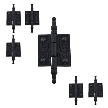 Renovators Supply Manufacturing Cabinet Door Hinge 2 in. Black Wrought Iron Butt Hinge Victorian Steeple Tip Flush Mount Hinges with Hardware, Pack of 6 - size: 2 inches - Pack of 6