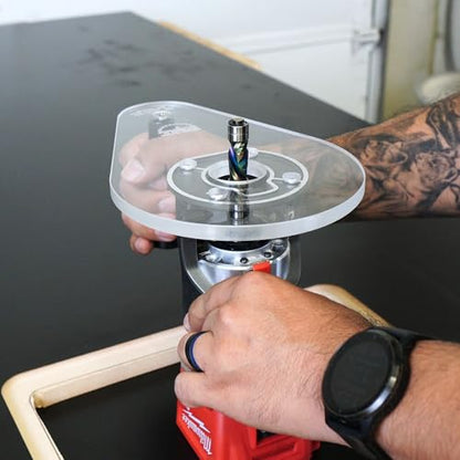 WOOD GRAIN JUNKIE® TrimFit Pro® 6”x9” Single Grip Router Base Plate Compatible with Milwaukee M18 FUEL 2723-20 – Pre-Drilled, 3/8” Thick Clear Cast Acrylic Router Base Accessory, Made in USA