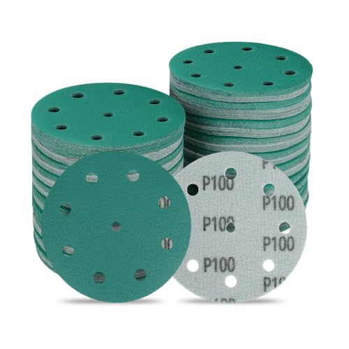 5 Inch 9 Hole Wet Dry P100 Grit Sanding Discs - 50 Pack Box - size: 100 Grit