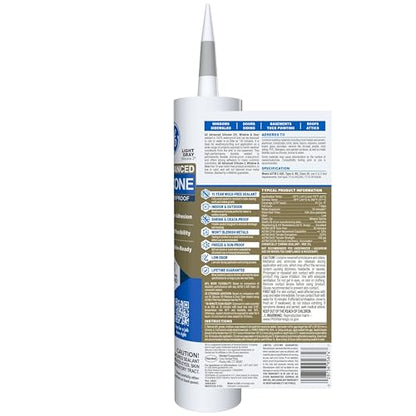 GE Advanced Silicone Caulk for Window & Door, Light Gray, 10.1 fl oz Cartridge, 12 Pack - size: Pack of 12, style: Light Gray
