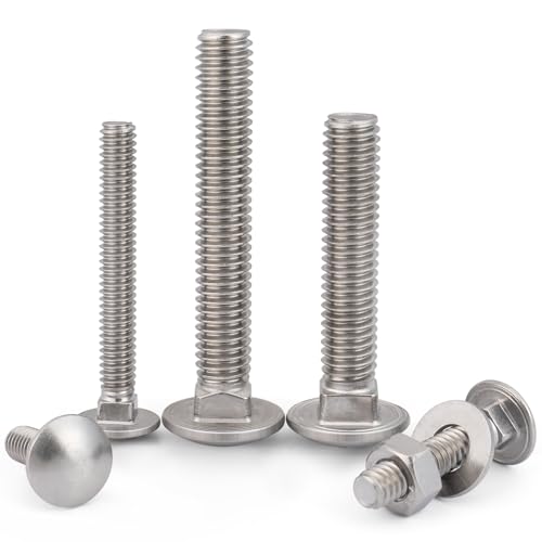 VGBUY 1/4-20 x 3 Carriage Bolts Screws 14 Sets, 304 Stainless Steel 18-8, Round Head Square Neck, Carriage Bolts and Nuts Kit, with Flat Washers - size: 1/4-20 x 3" (14 Sets)