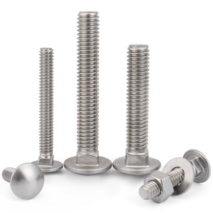 VGBUY 1/4-20 x 3 Carriage Bolts Screws 14 Sets, 304 Stainless Steel 18-8, Round Head Square Neck, Carriage Bolts and Nuts Kit, with Flat Washers - size: 1/4-20 x 3" (14 Sets)