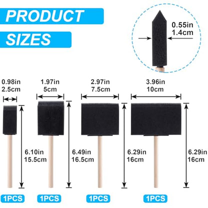 4 Pcs Foam Paint Brushes, 1" 2" 3" 4", Black