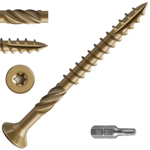 Wensilon #10 * 2-1/4" Deck Screws, (1354pcs) 15 lbs.Exterior Wood Screws, Rust Resistant epoxy Coated, Bronze, T25 Star Bit - color: Yellow, size: 10*2-1/4
