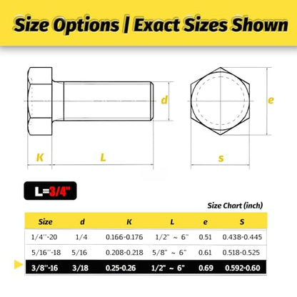 12 Sets 3/8-16x3/4 Bolt and Nut Set, Flat & Lock Washers Included,48PCS - size: 3/8-16x3/4" 12sets