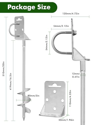 Ground Anchors Screw in,20" Set of 4 Mobile Home Anchors,Storage Shed Anchor Kit with Drill Bit,Ground Anchors Heavy Duty for Shed, Trampolines,Camping, Swing Sets