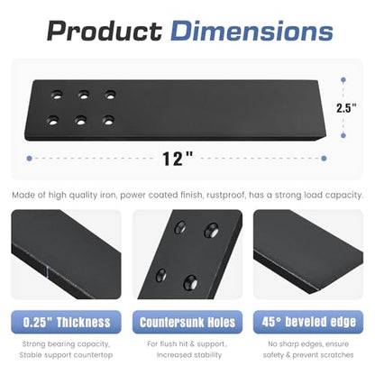 Countertop Support Brackets Heavy Duty 4 Pack 1/4" Thick 12 Inch Flat Hidden Knee Wall Countertop Bracket for Granite Quartz Wood Concret Countertops Screws Included - size: 12 inch-4 Pack