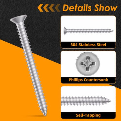 304 Stainless Steel #12 x 1-1/4" Flat Head Self Tapping Wood Screws 50PCS - size: #12 x 1-1/4"（50PCS）