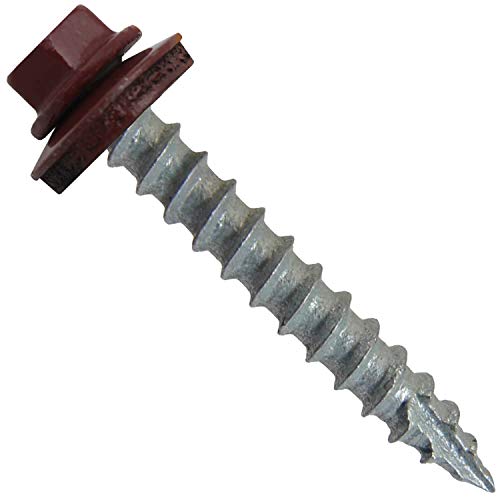 14 x 1-1/2" Colonial RED Metal Roofing Screws - Hex Washer Head- Self-Starting/Tapping - EPDM Washer. 3 X 250 Bags - 750 Screws - color: COLONIAL RED, size: 1-1/2"